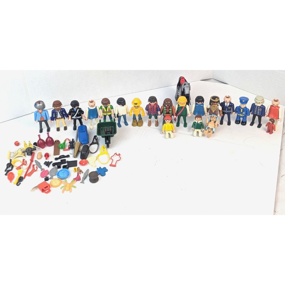 Playmobil Figure Lot of 20 with Accessories & Horse Mixed Parts Bundle Vintage